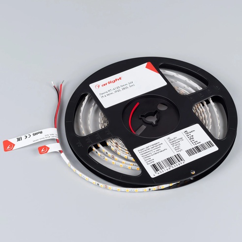 Лента светодиодная RT-A120-5mm 24V Warm3000 (9.6 W/m, IP20, 2835, 5m) (Arlight, узкая)