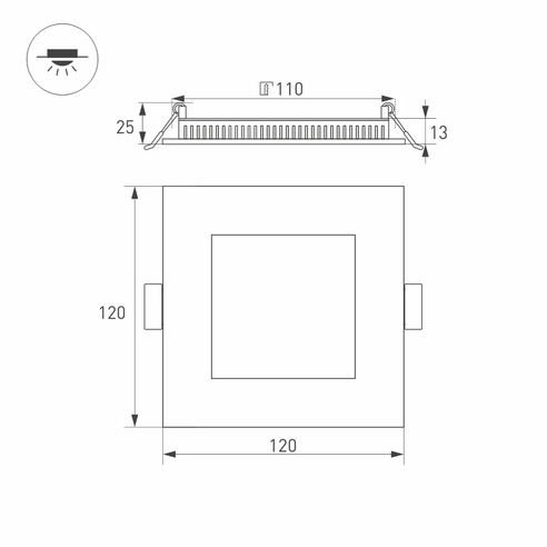 Светильник DL-120x120M-9W Warm White (Arlight, IP40 Металл, 3 года)
