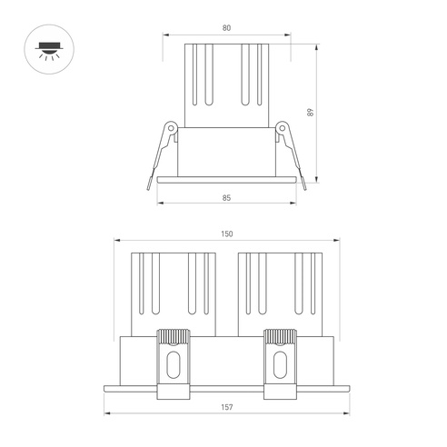 Светильник MS-FLOW-BUILT-S157x85-2x12W Day4000 (WH, 55 deg, 230V) (Arlight, IP20 Металл, 5 лет)