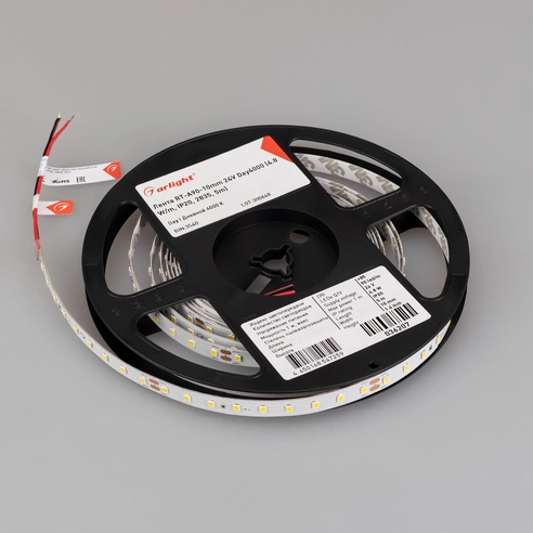Лента светодиодная RT-A90-10mm 24V Day4000 (4.8 W/m, IP20, 2835, 5m) (Arlight, высок.эфф.200 лм/Вт)