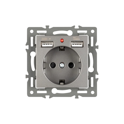 Механизм розетки с USB зарядкой SCT-MUAA-PL-GR (250V, 16A) (Arlight, -)