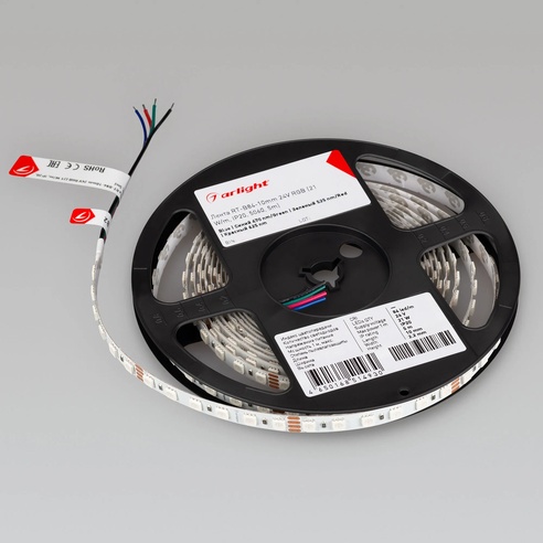 Лента светодиодная RT-B84-10mm 24V RGB (21 W/m, IP20, 5060, 5m) (Arlight, Открытый)