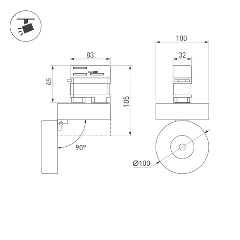 Светильник LGD-MONA-TRACK-4TR-R100-12W Warm3000 (BK, 24 deg) (Arlight, IP40 Металл, 3 года)