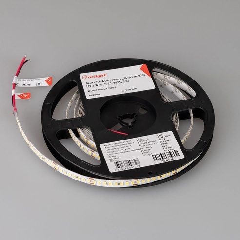 Лента RT-A192-10mm 24V Warm3000 (17.6 W/m, IP20, 5m) (Arlight, высок.эфф.150 лм/Вт)