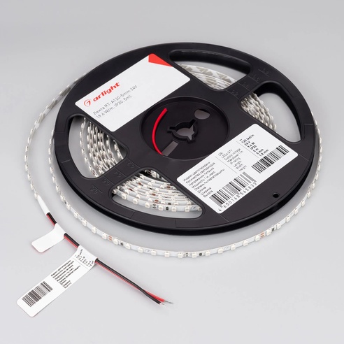 Лента светодиодная RT-A120-5mm 24V Red (9.6 W/m, IP20, 2835, 5m) (Arlight, 9.6 Вт/м, IP20)