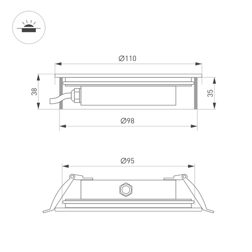 Светильник ART-GROUND-SLIM-R110-6W Warm3000 (SL, 35 deg, 24V) (Arlight, IP67 Металл, 3 года)