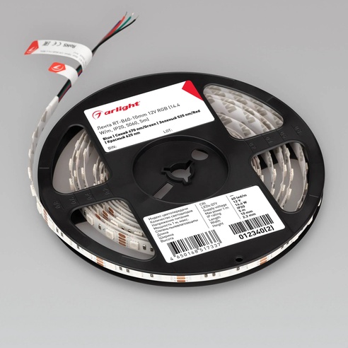 Лента светодиодная RT-B60-10mm 12V RGB (14.4 W/m, IP20, 5060, 5m) (Arlight, Открытый)