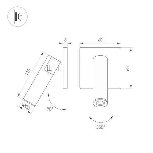 Светильник SP-READER-NB-S60x60-3W Warm3000 (BR, 20 deg, 230V) (Arlight, IP20 Металл, 3 года)
