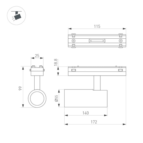 Светильник MAG-VIBE-SPOT-R55-18W Warm3000 (WH, 24 deg, 48V) (Arlight, IP20 Металл, 5 лет)