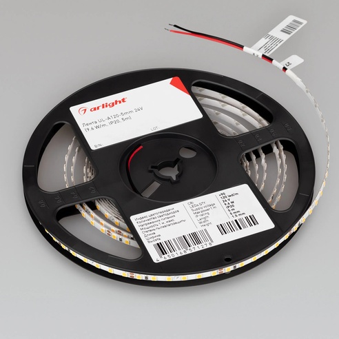 Лента светодиодная UL-A120-5mm 24V Warm3000 (9.6 W/m, IP20, 5m) (Arlight, 7 лет)