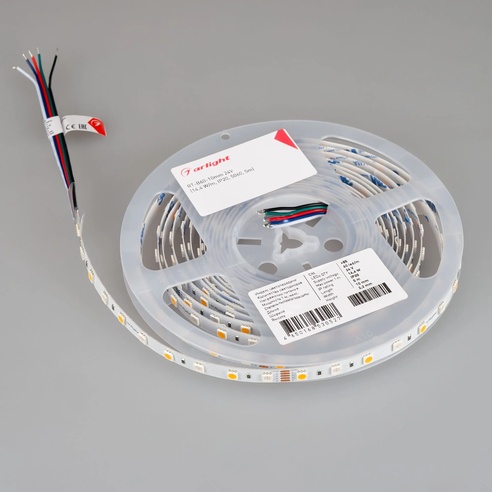 Лента RT-B60-10mm 24V RGBW-Warm (14.4 W/m, IP20, 5m) (Arlight, Открытый)