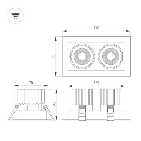 Светильник MS-VORTEX-BUILT-S170x90-2x12W Day4000 (WH-WH, 40 deg, 230V) (Arlight, IP20 Металл, 5 лет)