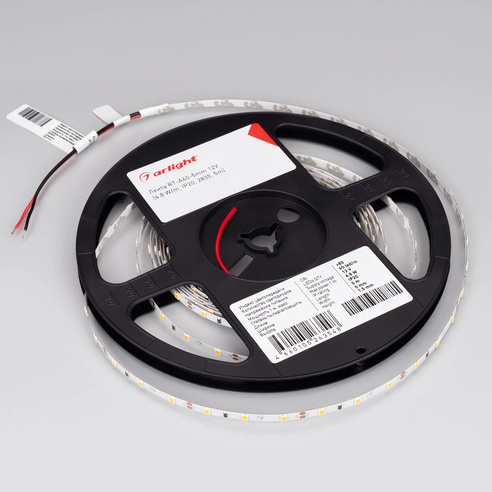 Лента светодиодная RT-A60-5mm 12V White6000 (4.8 W/m, IP20, 2835, 5m) (Arlight, 4.8 Вт/м, IP20)