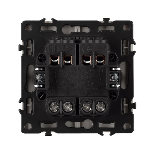 Механизм выключателя двухклавишный перекрёстный SWT-NOBE-MKX2-SFPL-IS (230V, 10A) (Arlight, Никель)