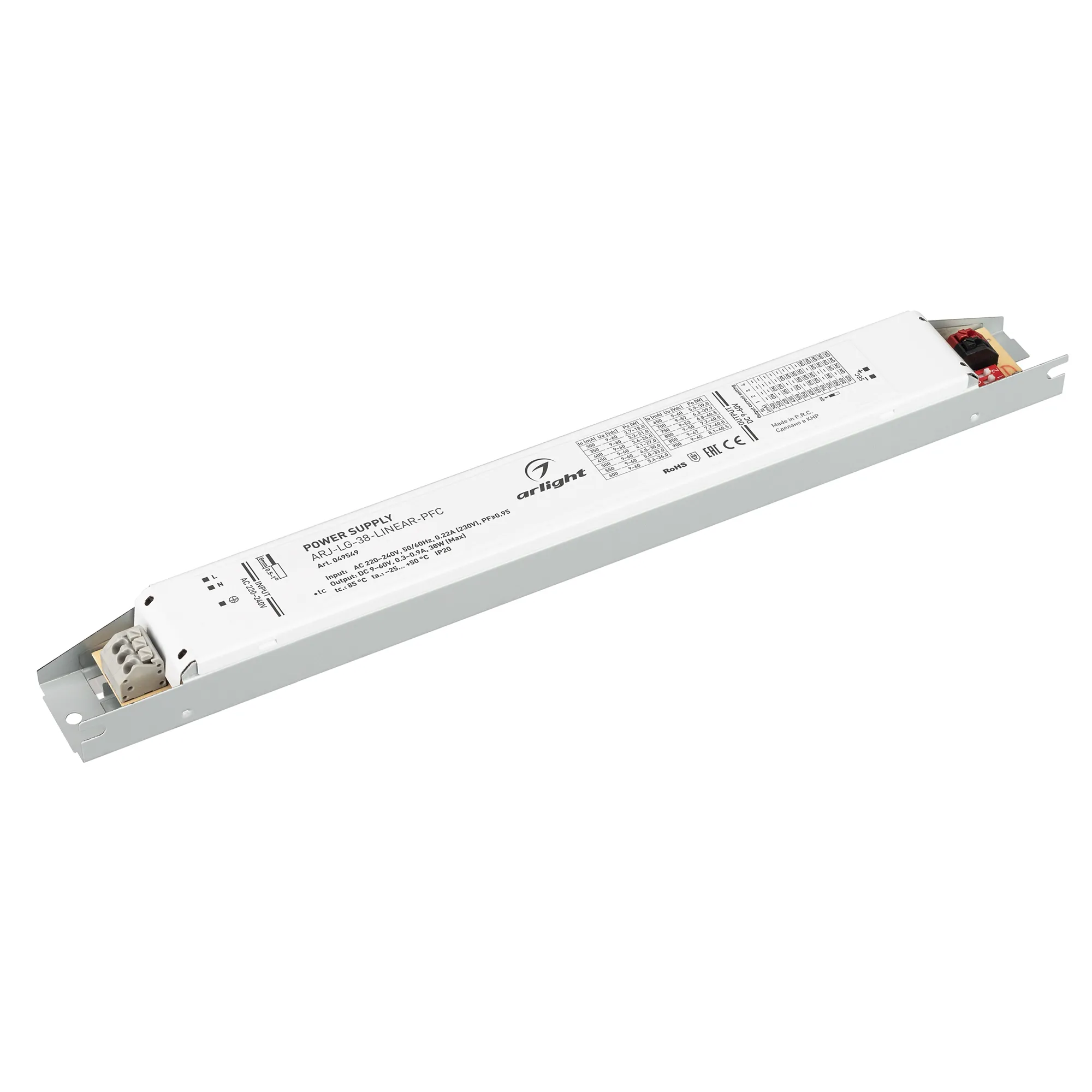 Блок питания ARJ-LG-38-LINEAR-PFC (38W, 9-60V, 0.3-0.9A) (Arlight, IP20 Металл, 5 лет) - изображение товара