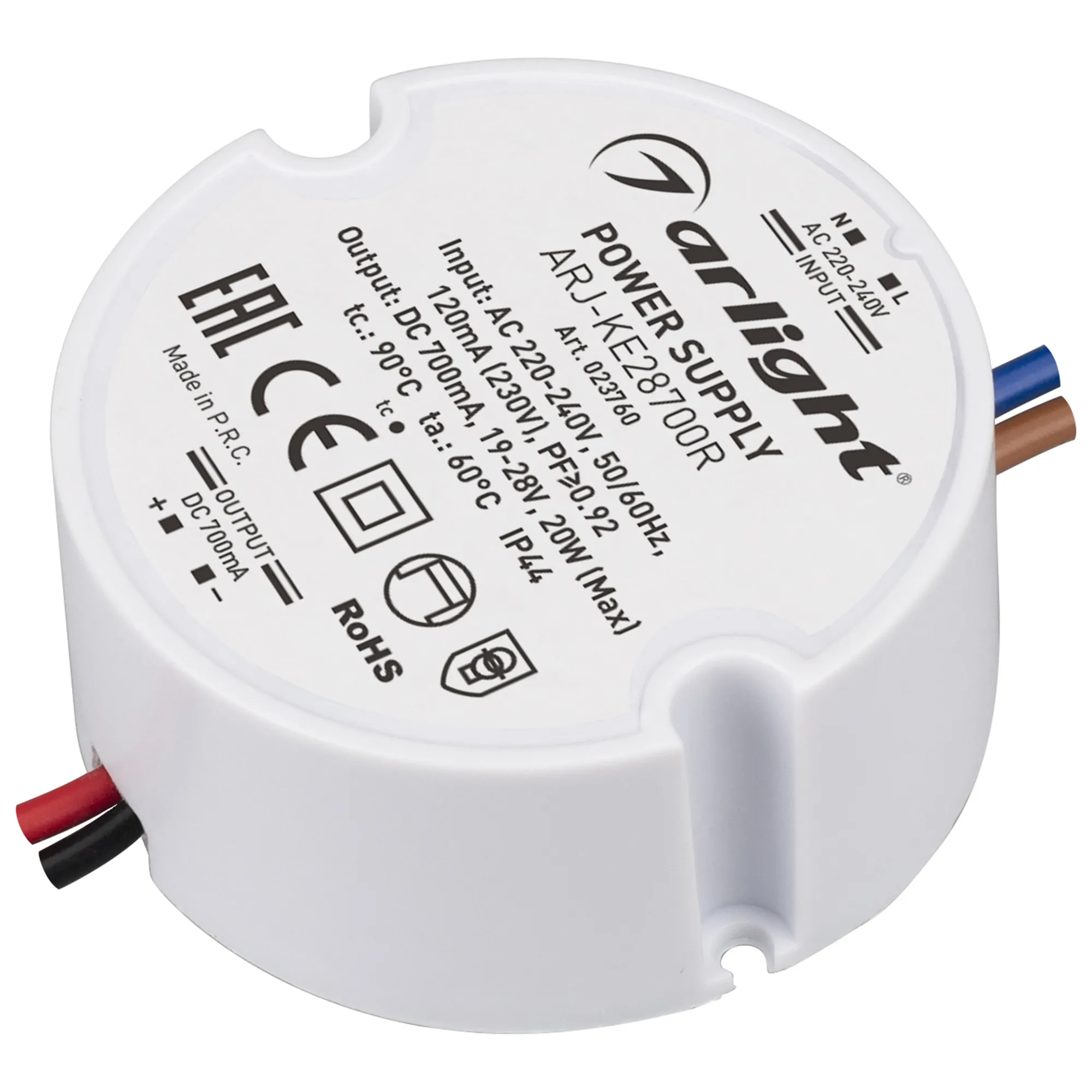 Блок питания ARJ-KE28700R (20W, 700mA, PFC) (Arlight, IP44 Пластик, 5 лет) - изображение товара