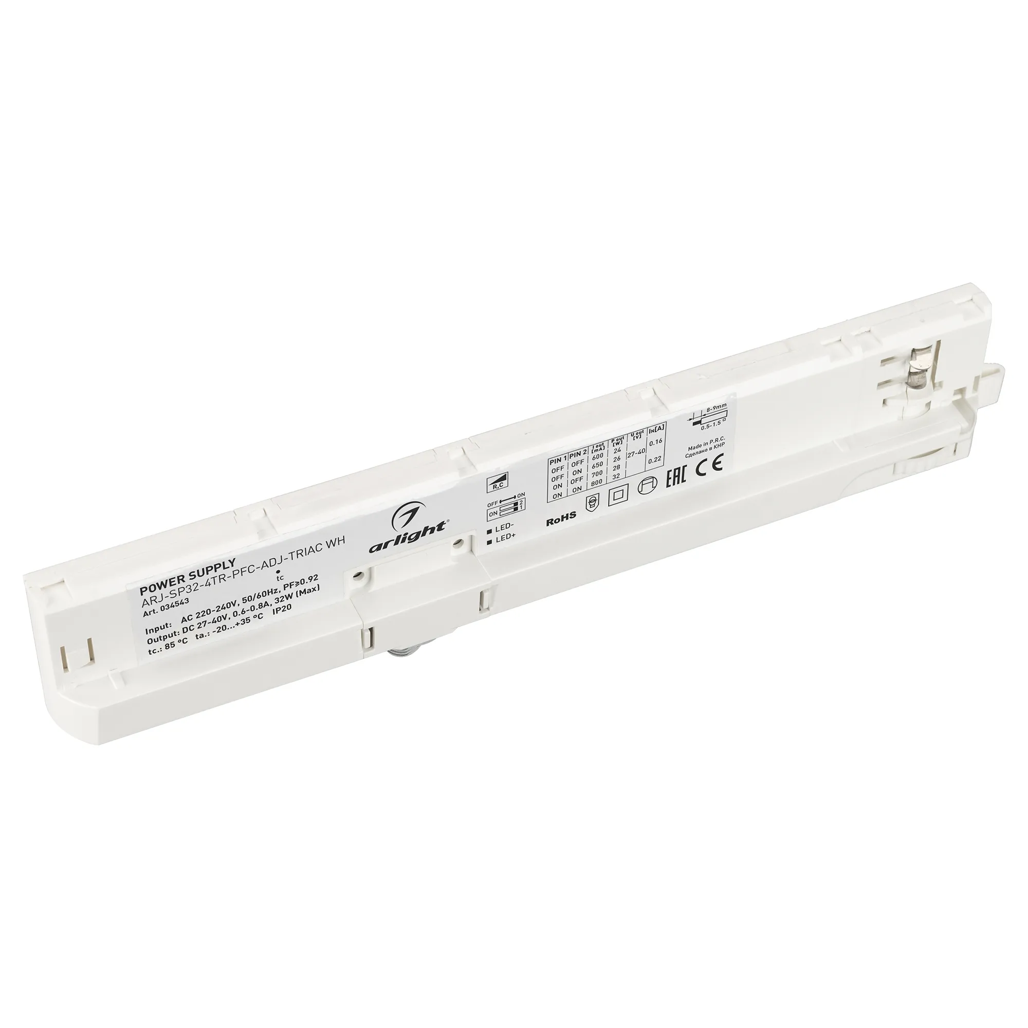 Блок питания для трековых систем ARJ-SP30-4TR-PFC-ADJ-TRIAC WH (30W, 0.6-0.75A, 27-40V) (Arlight, IP20 Пластик, 5 лет) - изображение товара